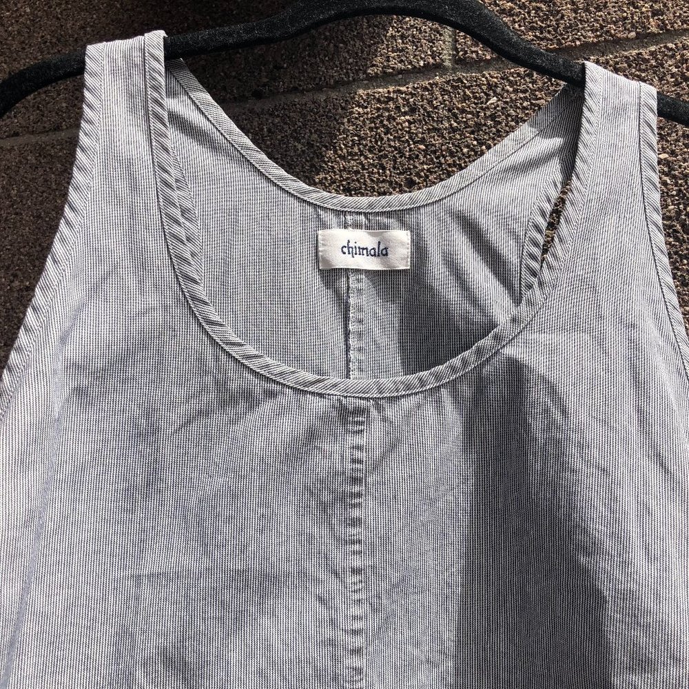 Chimala Racerback Tank, Japanese textured cotton, thin stripes blue and white - Picture 4 of 8